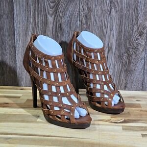 BABY PHAT Marianela Brown Leather Caged Gladiator Heels Stilettos Size 8‎